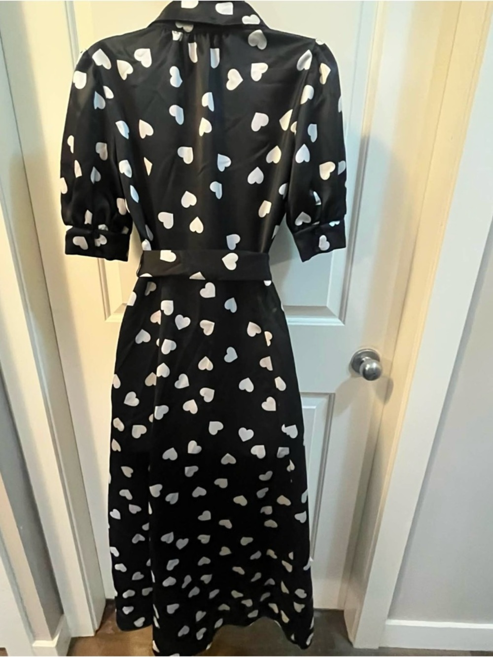 NWOT Kate Spade Black Heart Print Puff Sleeve Midi Shirtdress - 4 - Fabric Note! - Picture 8 of 13